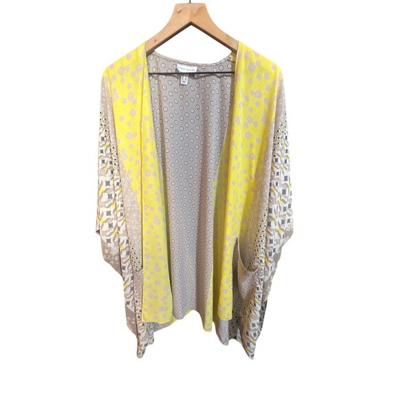 Susan Graver Womens Lightweight Open Kimono Cardigan Size XL Yellow/Taupe Multic - Picture 2 of 5
